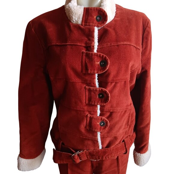 Women's Vintage Corduroy Jacket Pants Set 10 1970's Boho Fleece 30x31 Bootcut - Picture 1 of 11